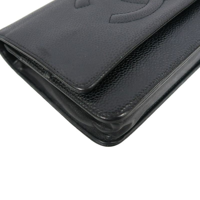 CHANEL Coco Mark Chain Wallet Shoulder Bag, Caviar Leather, Black, Authenticity Card Included