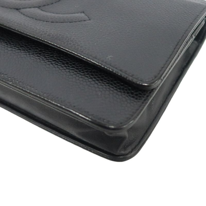 CHANEL Coco Mark Chain Wallet Shoulder Bag, Caviar Leather, Black, Authenticity Card Included