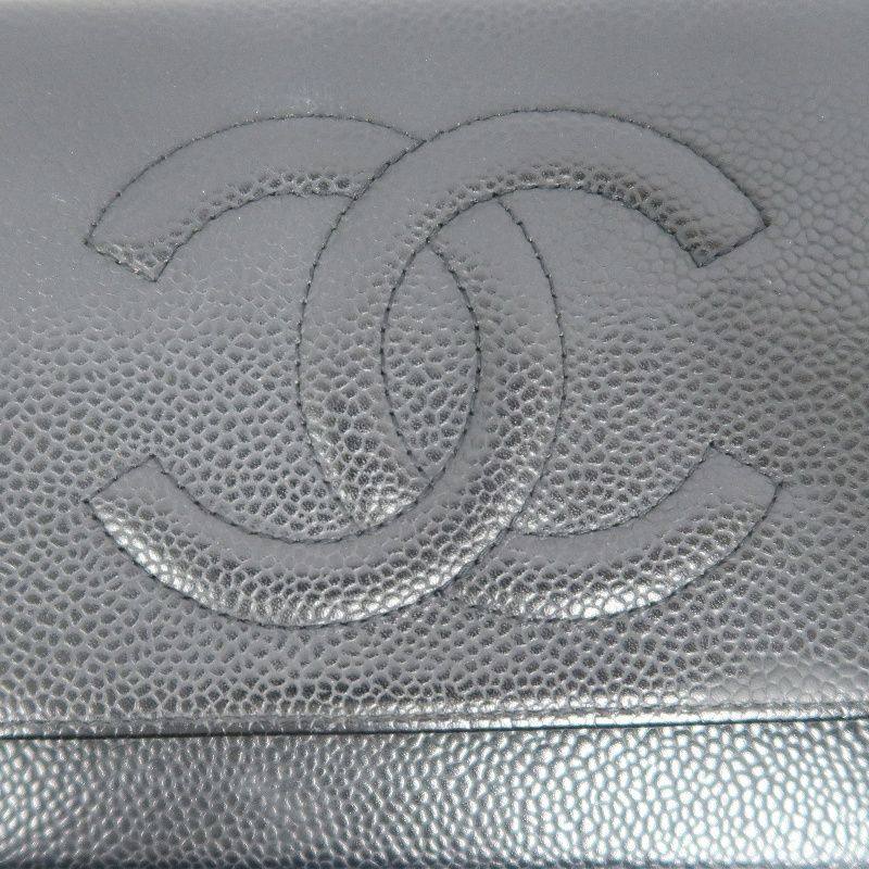CHANEL Coco Mark Chain Wallet Shoulder Bag, Caviar Leather, Black, Authenticity Card Included