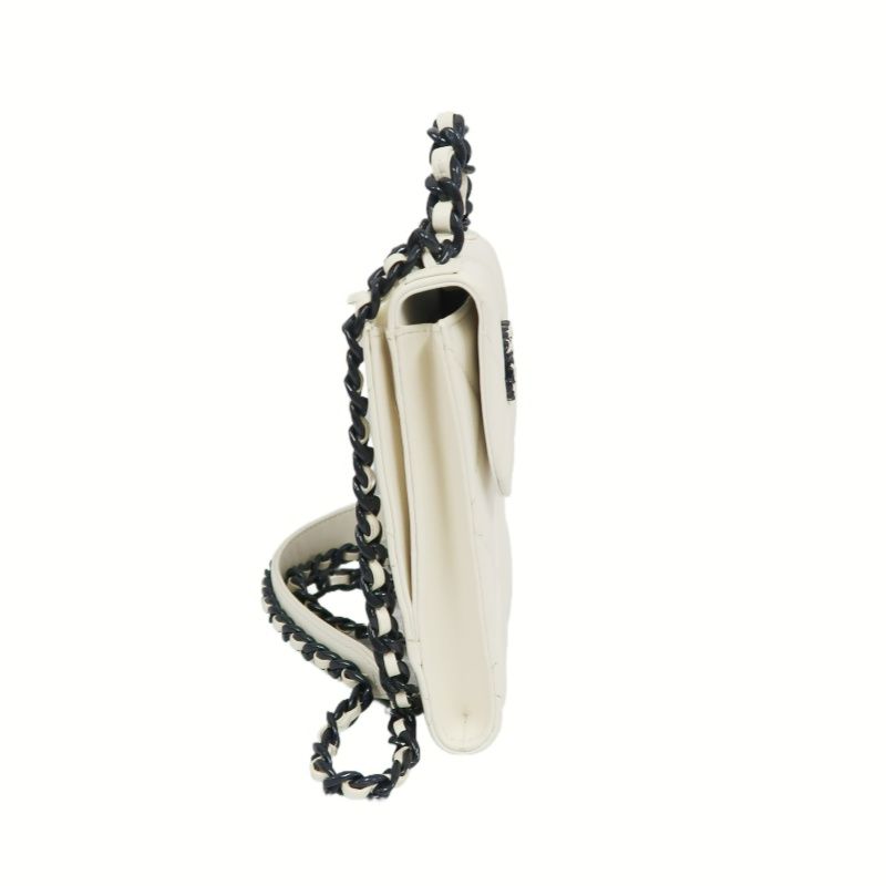 CHANEL 19 Matelassé Phone Shoulder Bag, Lambskin, White, Black Hardware, With Guarantee Card