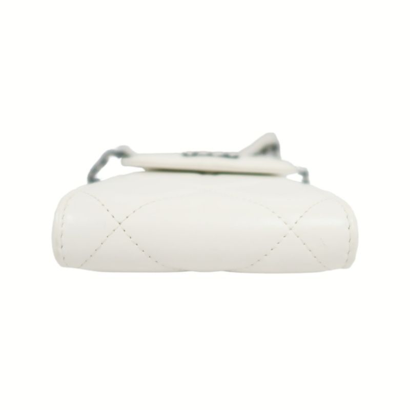 CHANEL 19 Matelassé Phone Shoulder Bag, Lambskin, White, Black Hardware, With Guarantee Card
