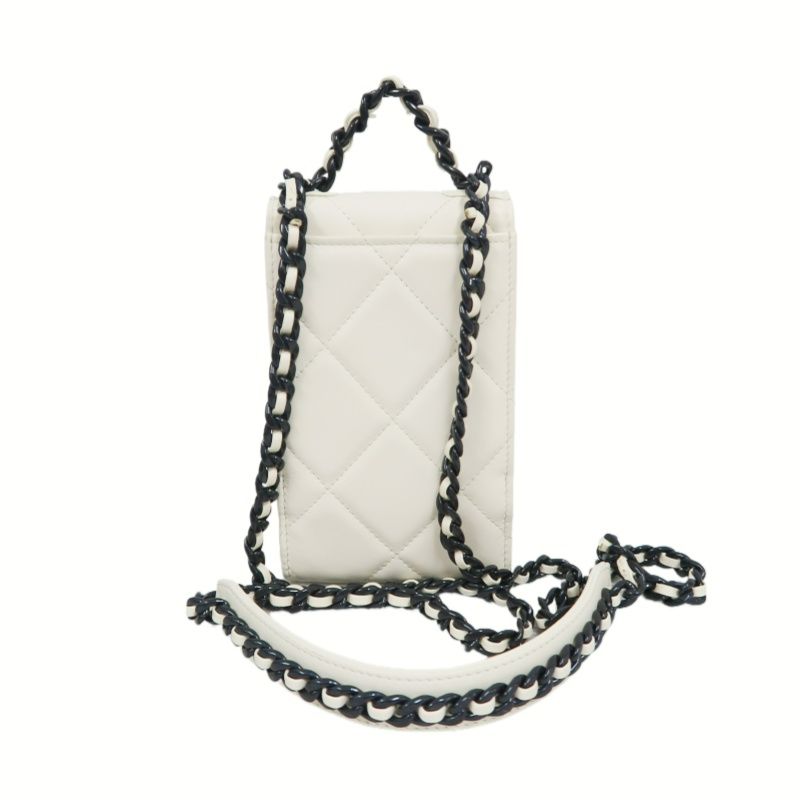 CHANEL 19 Matelassé Phone Shoulder Bag, Lambskin, White, Black Hardware, With Guarantee Card