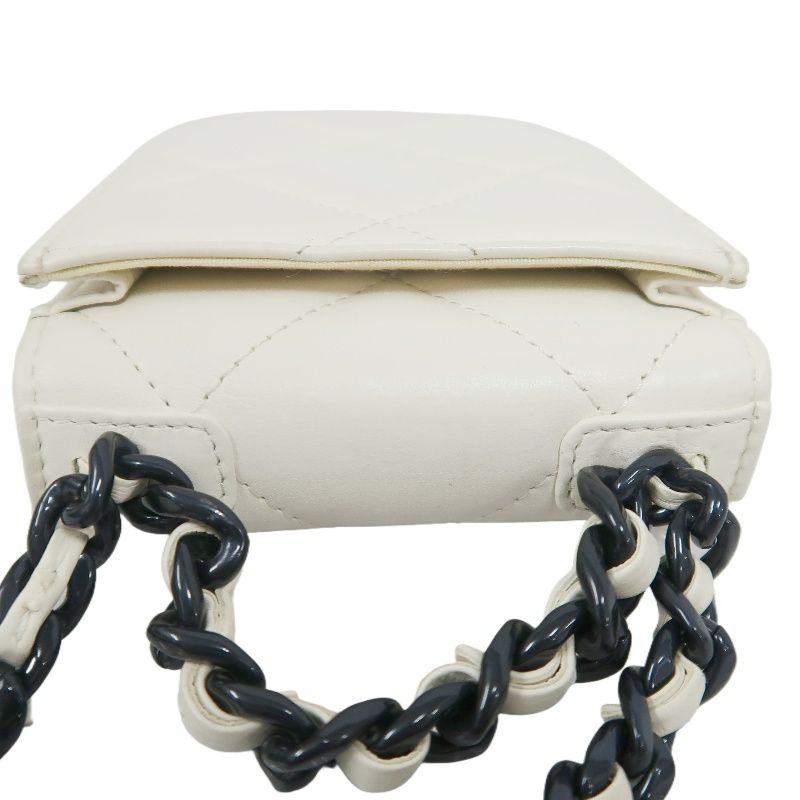 CHANEL 19 Matelassé Phone Shoulder Bag, Lambskin, White, Black Hardware, With Guarantee Card