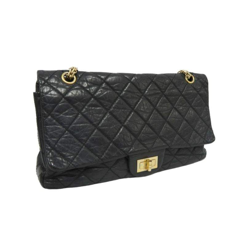 CHANEL 2.55 Matelassé Shoulder Bag, Calfskin, Black, Gold Hardware