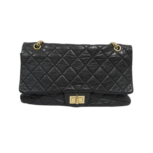 CHANEL 2.55 Matelassé Shoulder Bag, Calfskin, Black, Gold Hardware