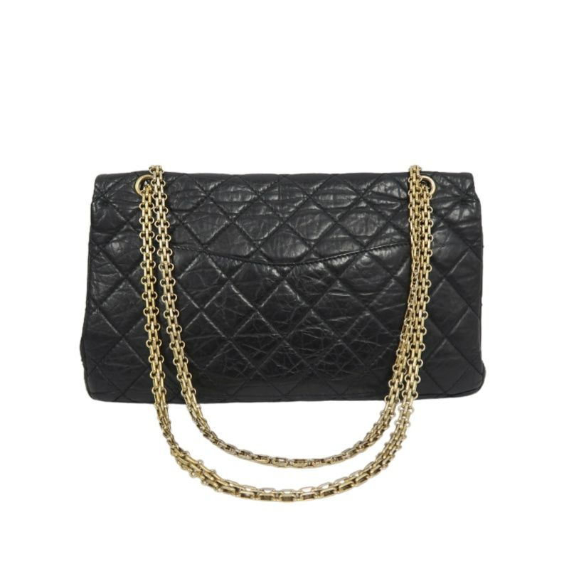 CHANEL 2.55 Matelassé Shoulder Bag, Calfskin, Black, Gold Hardware