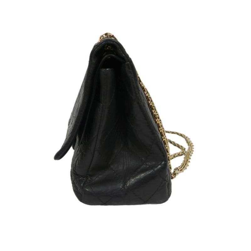 CHANEL 2.55 Matelassé Shoulder Bag, Calfskin, Black, Gold Hardware