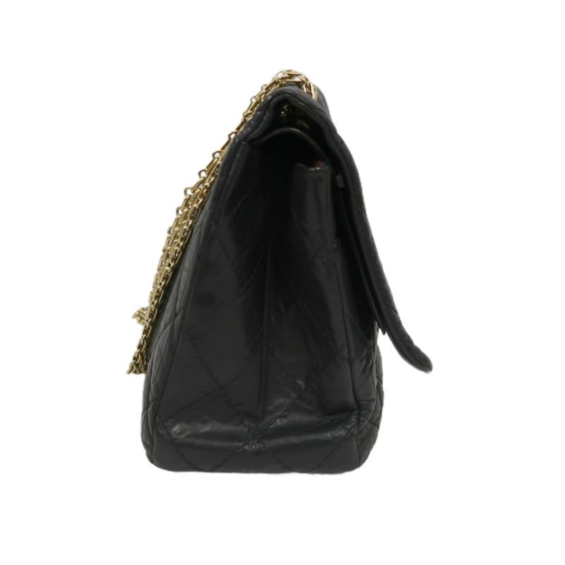 CHANEL 2.55 Matelassé Shoulder Bag, Calfskin, Black, Gold Hardware