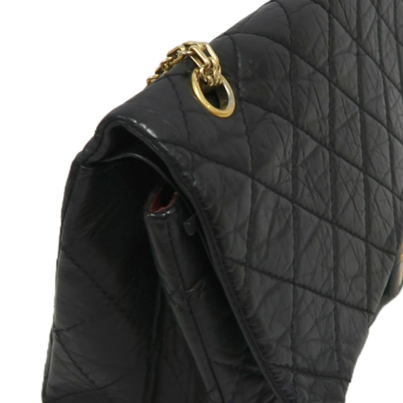 CHANEL 2.55 Matelassé Shoulder Bag, Calfskin, Black, Gold Hardware