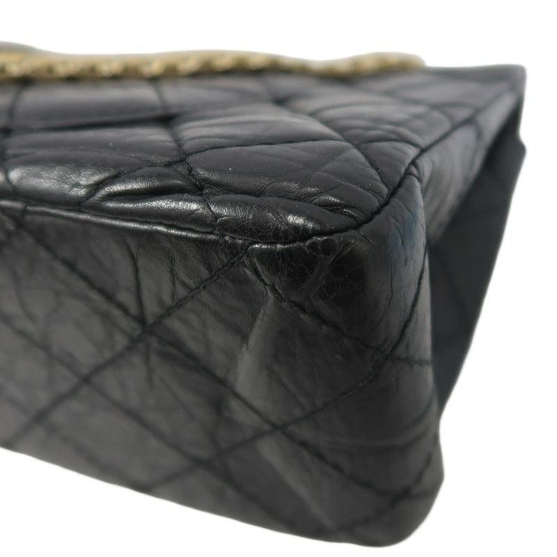 CHANEL 2.55 Matelassé Shoulder Bag, Calfskin, Black, Gold Hardware