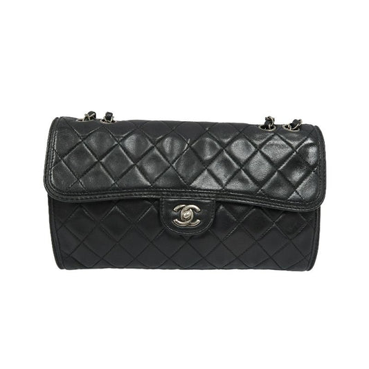CHANEL Classic Flap Matelassé Shoulder Bag, Lambskin, Black, Silver Hardware
