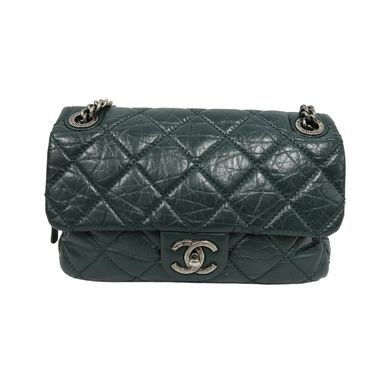 CHANEL Classic Flap Matelassé Shoulder Bag, Calfskin, Green, Silver Hardware