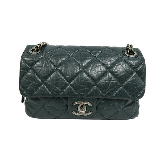 CHANEL Classic Flap Matelassé Shoulder Bag, Calfskin, Green, Silver Hardware