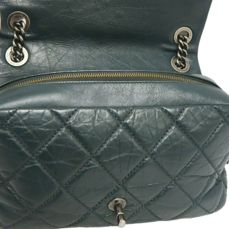 CHANEL Classic Flap Matelassé Shoulder Bag, Calfskin, Green, Silver Hardware