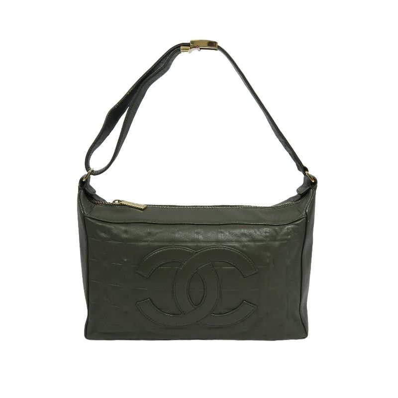 CHANEL Chocolate Bar Handbag, Lambskin, Green, Guarantee Card Included
