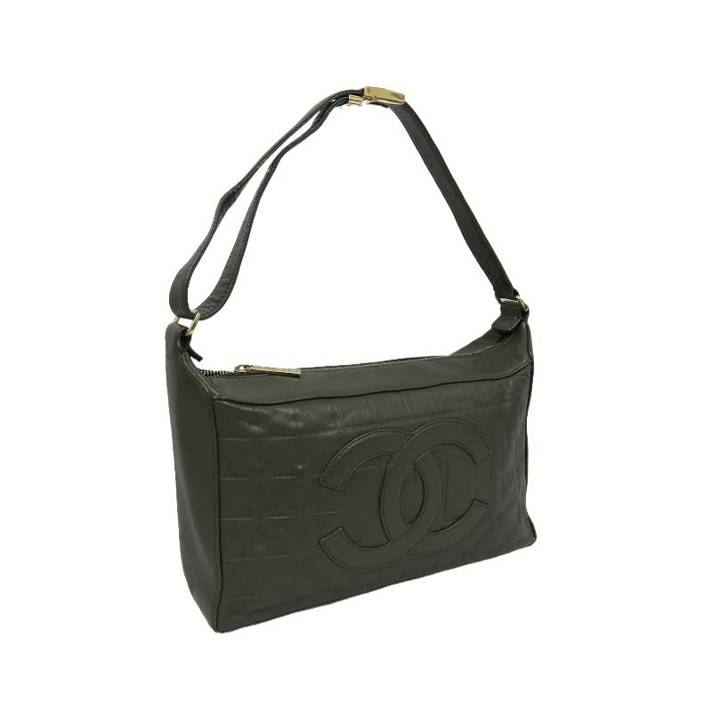 CHANEL Chocolate Bar Handbag, Lambskin, Green, Guarantee Card Included