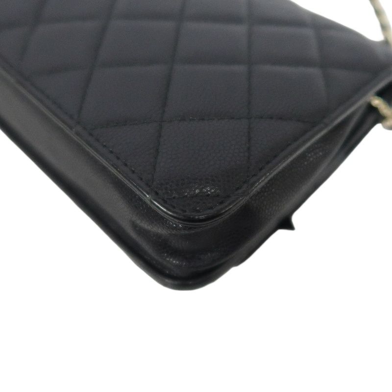 CHANEL Matelassé Chain Wallet Flap Crossbody Bag, Caviar Skin, Black, Gold Hardware, With Guarantee Card