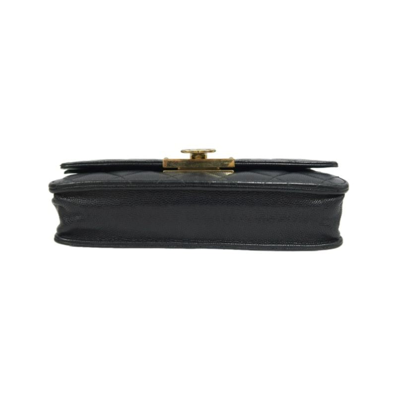 CHANEL Matelassé Chain Wallet Flap Crossbody Bag, Caviar Skin, Black, Gold Hardware, With Guarantee Card