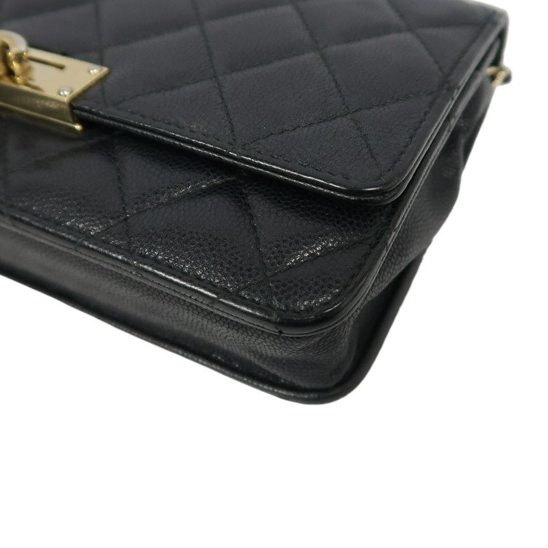 CHANEL Matelassé Chain Wallet Flap Crossbody Bag, Caviar Skin, Black, Gold Hardware, With Guarantee Card