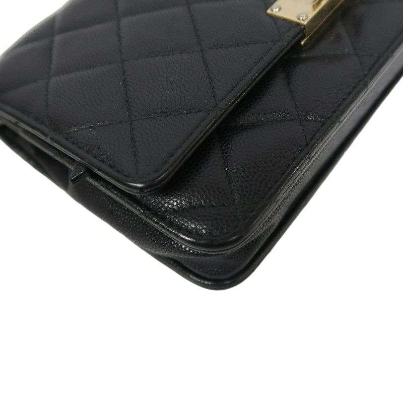 CHANEL Matelassé Chain Wallet Flap Crossbody Bag, Caviar Skin, Black, Gold Hardware, With Guarantee Card