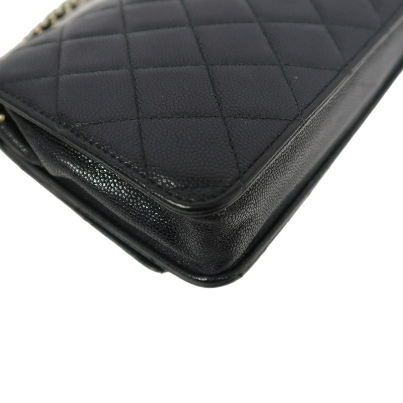 CHANEL Matelassé Chain Wallet Flap Crossbody Bag, Caviar Skin, Black, Gold Hardware, With Guarantee Card