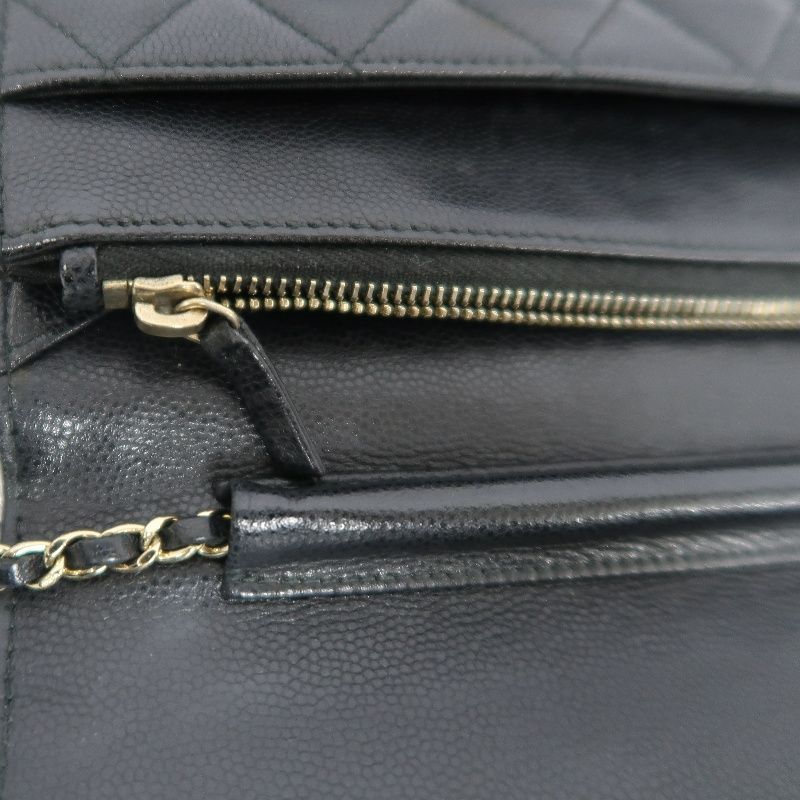 CHANEL Matelassé Chain Wallet Flap Crossbody Bag, Caviar Skin, Black, Gold Hardware, With Guarantee Card