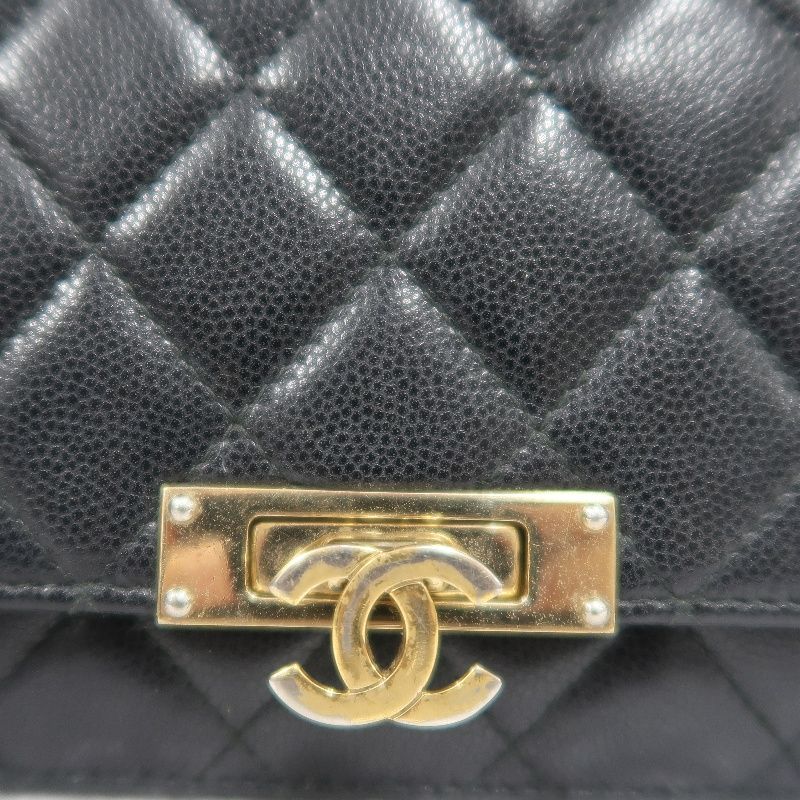 CHANEL Matelassé Chain Wallet Flap Crossbody Bag, Caviar Skin, Black, Gold Hardware, With Guarantee Card