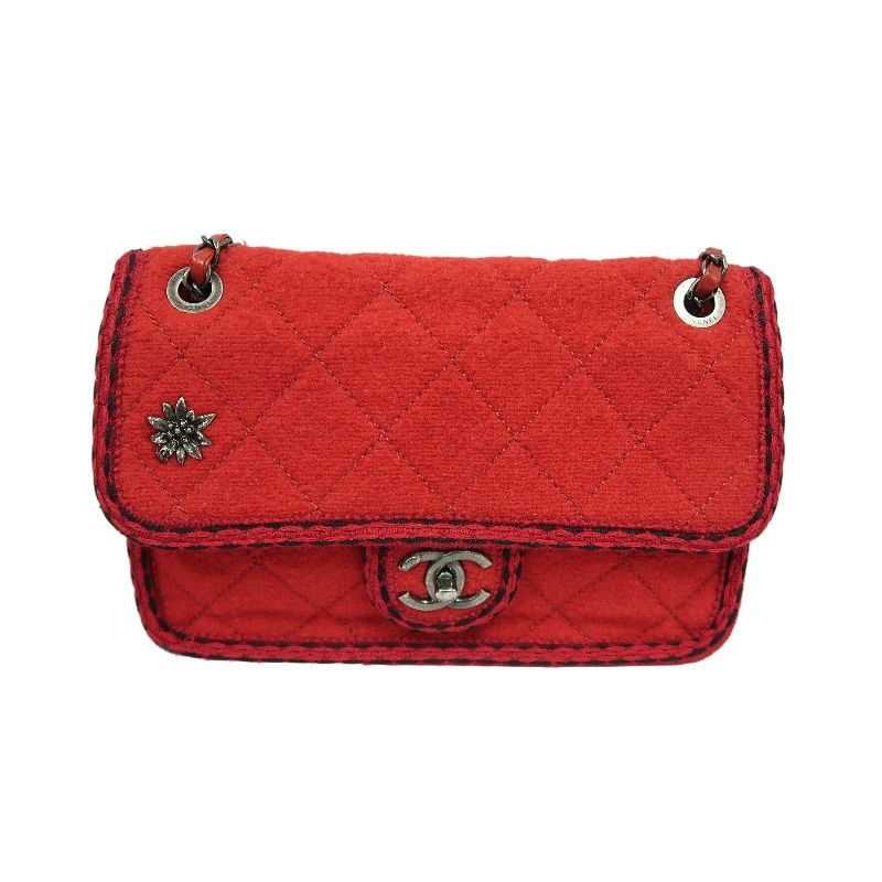 CHANEL Classic Flap Matelassé Crossbody Bag, Cotton, Red, Silver Hardware