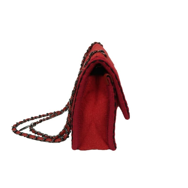 CHANEL Classic Flap Matelassé Crossbody Bag, Cotton, Red, Silver Hardware
