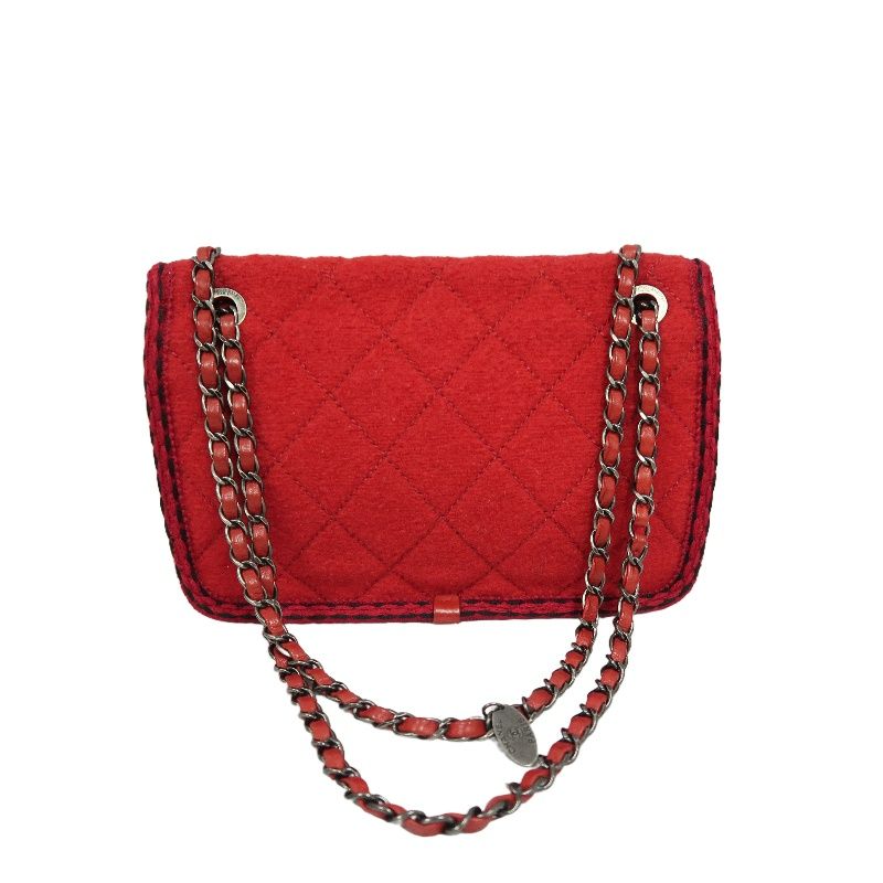 CHANEL Classic Flap Matelassé Crossbody Bag, Cotton, Red, Silver Hardware