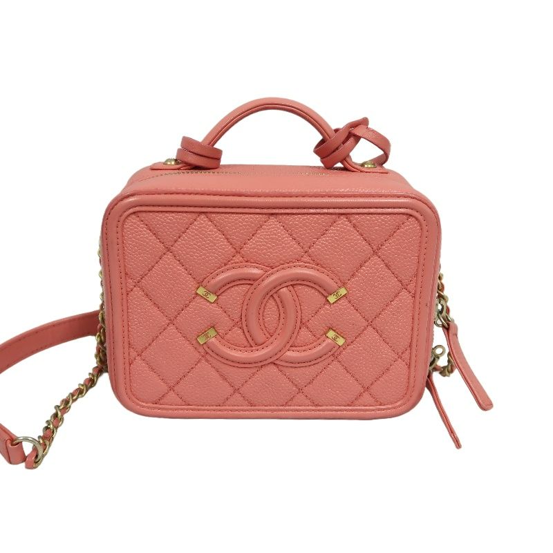 Chanel Filigree Coco Mark Shoulder Bag, Caviar Leather, Pink (With Key, Cadena, Cloche, Guarantee Card)