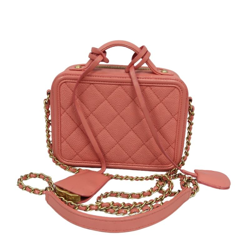 Chanel Filigree Coco Mark Shoulder Bag, Caviar Leather, Pink (With Key, Cadena, Cloche, Guarantee Card)
