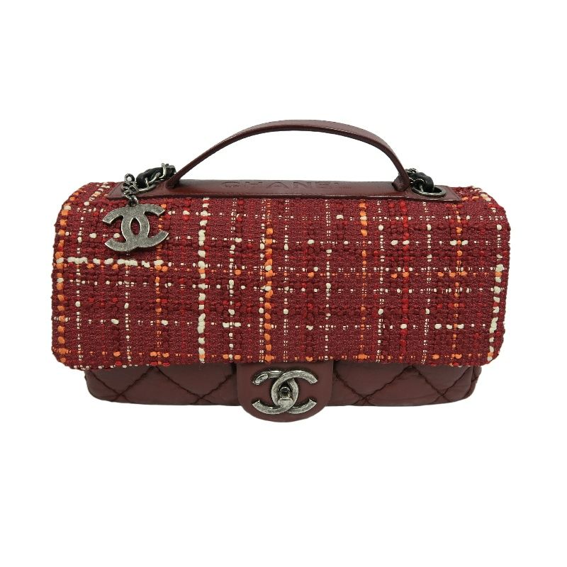Chanel Classic Flap (CF) Shoulder Bag, Burgundy Tweed & Sheepskin Patchwork, Silver Hardware