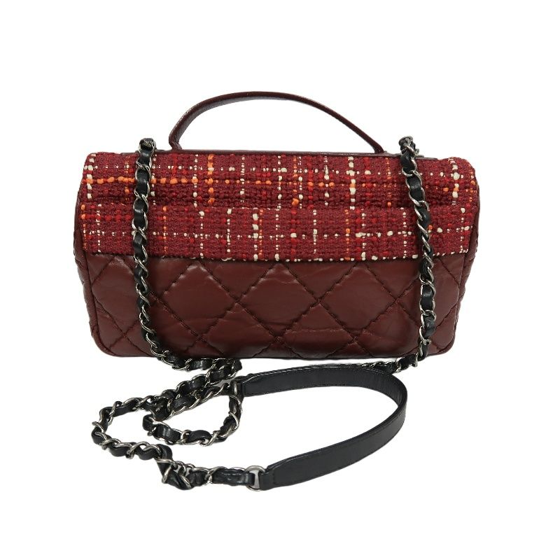 Chanel Classic Flap (CF) Shoulder Bag, Burgundy Tweed & Sheepskin Patchwork, Silver Hardware
