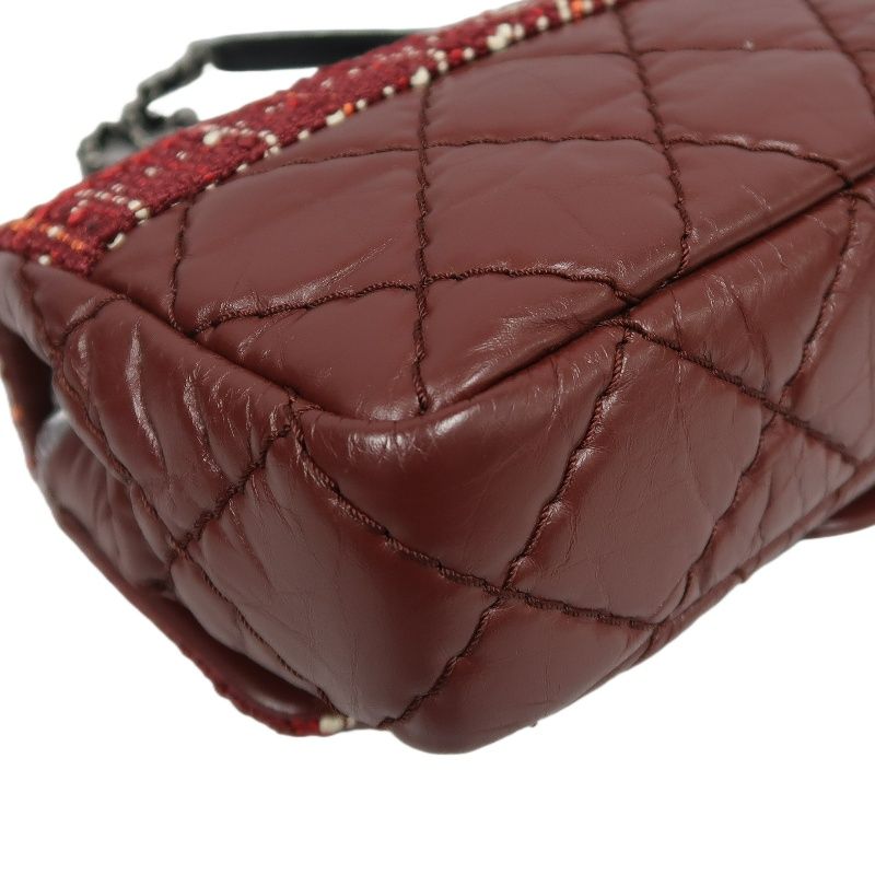 Chanel Classic Flap (CF) Shoulder Bag, Burgundy Tweed & Sheepskin Patchwork, Silver Hardware