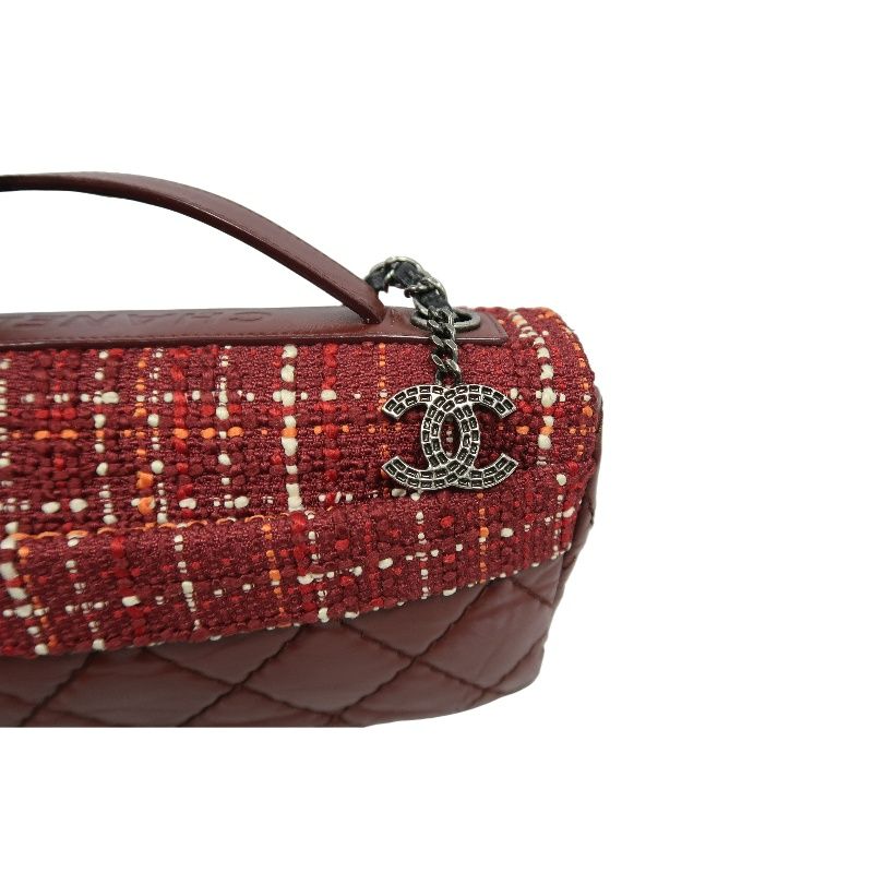 Chanel Classic Flap (CF) Shoulder Bag, Burgundy Tweed & Sheepskin Patchwork, Silver Hardware
