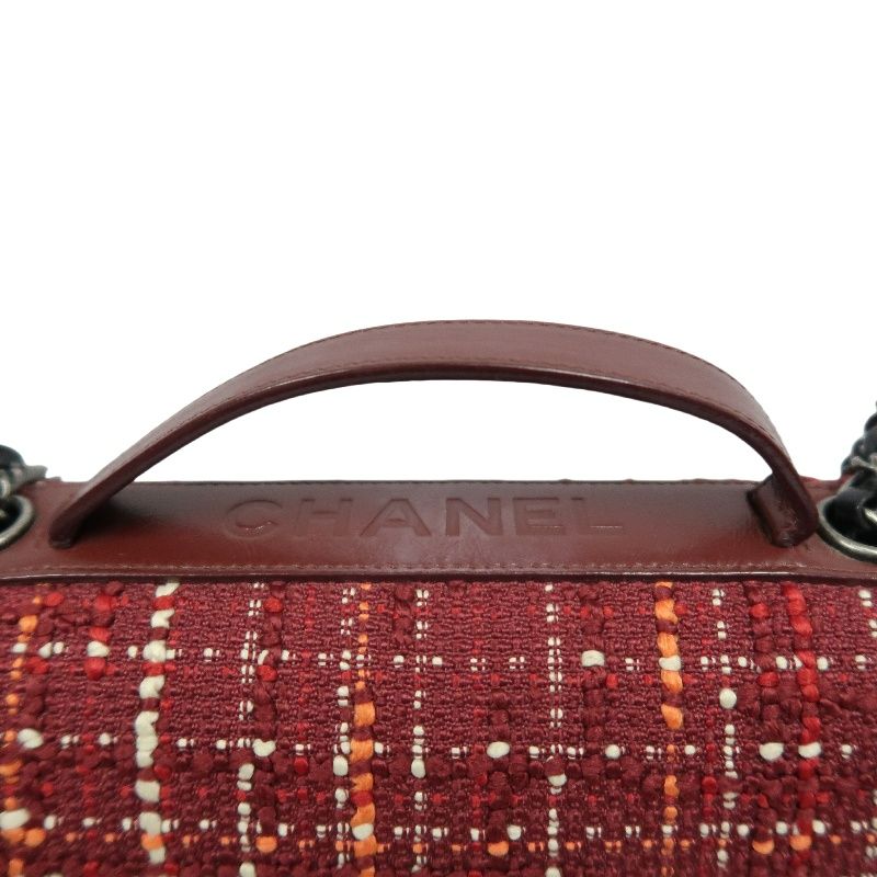 Chanel Classic Flap (CF) Shoulder Bag, Burgundy Tweed & Sheepskin Patchwork, Silver Hardware