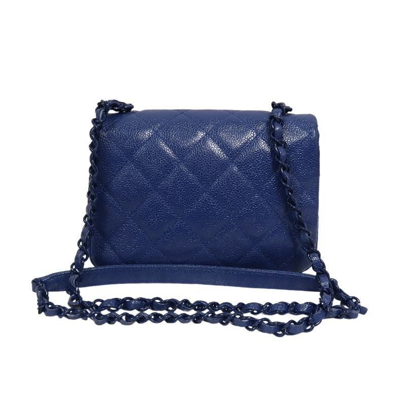CHANEL Classic Flap Mini Matelassé Crossbody Bag, Caviar Skin, Navy