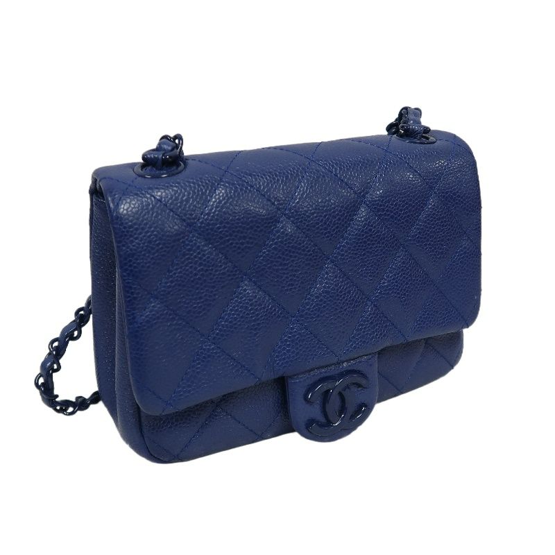 CHANEL Classic Flap Mini Matelassé Crossbody Bag, Caviar Skin, Navy
