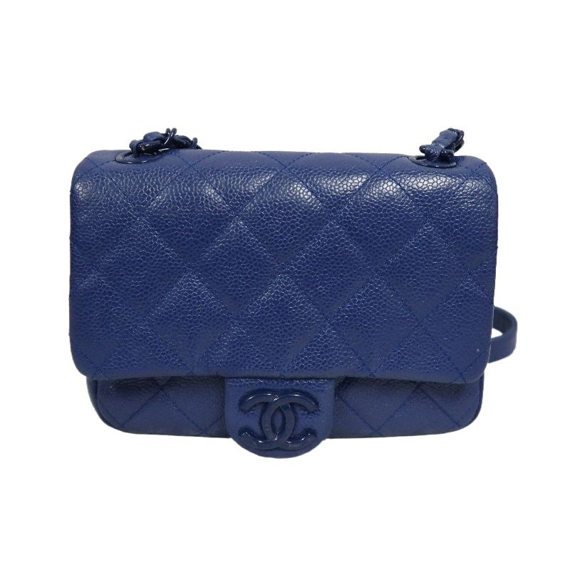 CHANEL Classic Flap Mini Matelassé Crossbody Bag, Caviar Skin, Navy