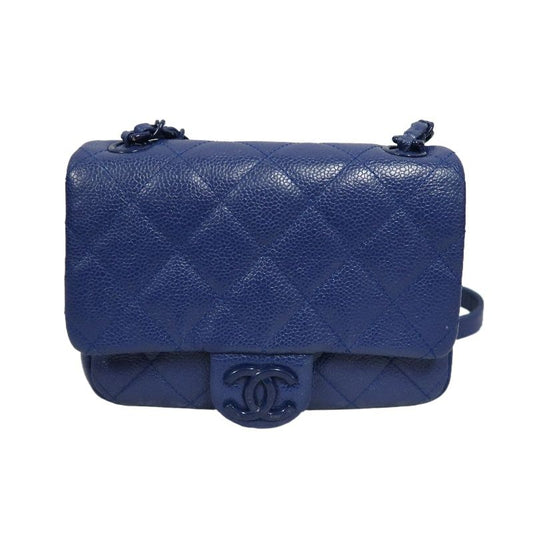 CHANEL Classic Flap Mini Matelassé Crossbody Bag, Caviar Skin, Navy