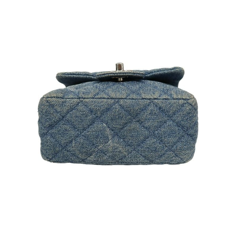 CHANEL Classic Flap Mini Matelassé Crossbody Bag, Denim, Blue, Silver Hardware, With Guarantee Card