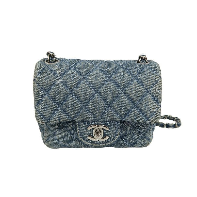 CHANEL Classic Flap Mini Matelassé Crossbody Bag, Denim, Blue, Silver Hardware, With Guarantee Card
