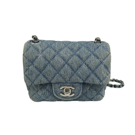CHANEL Classic Flap Mini Matelassé Crossbody Bag, Denim, Blue, Silver Hardware, With Guarantee Card