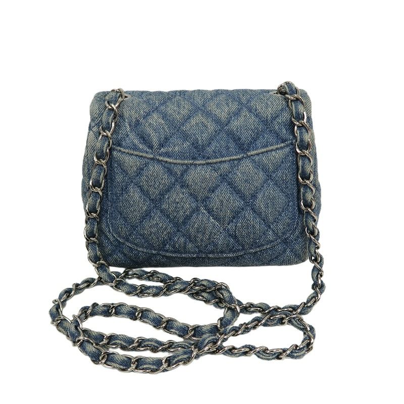CHANEL Classic Flap Mini Matelassé Crossbody Bag, Denim, Blue, Silver Hardware, With Guarantee Card