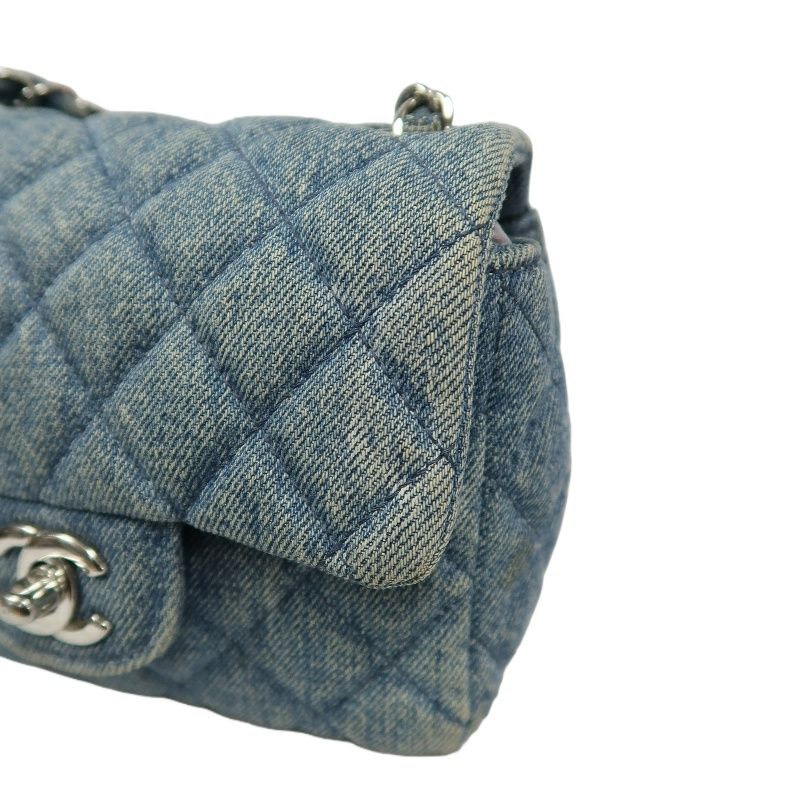 CHANEL Classic Flap Mini Matelassé Crossbody Bag, Denim, Blue, Silver Hardware, With Guarantee Card
