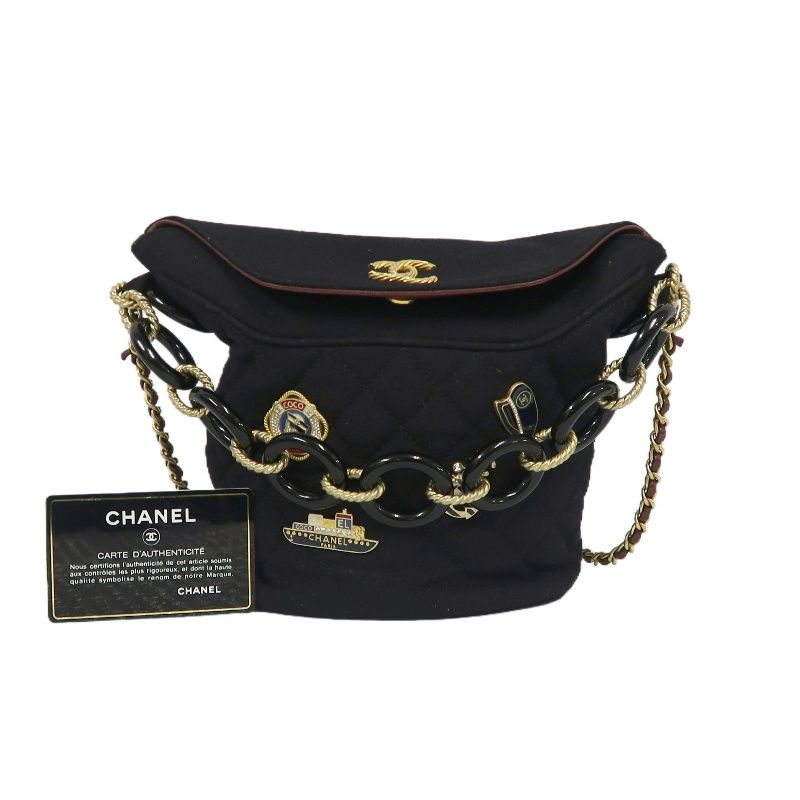 CHANEL Paris-Hamburg Handbag, Cotton, Black with Gold-Tone Hardware, Guarantee Card Included