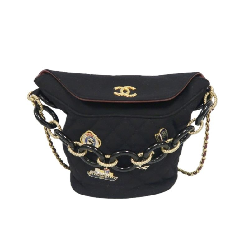 CHANEL Paris-Hamburg Handbag, Cotton, Black with Gold-Tone Hardware, Guarantee Card Included