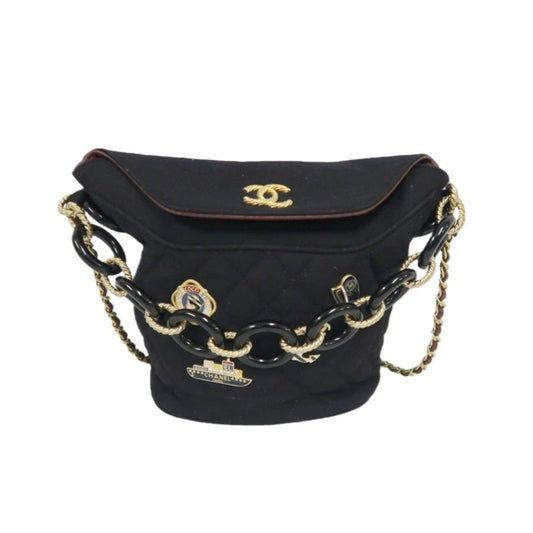 CHANEL Paris-Hamburg Handbag, Cotton, Black with Gold-Tone Hardware, Guarantee Card Included