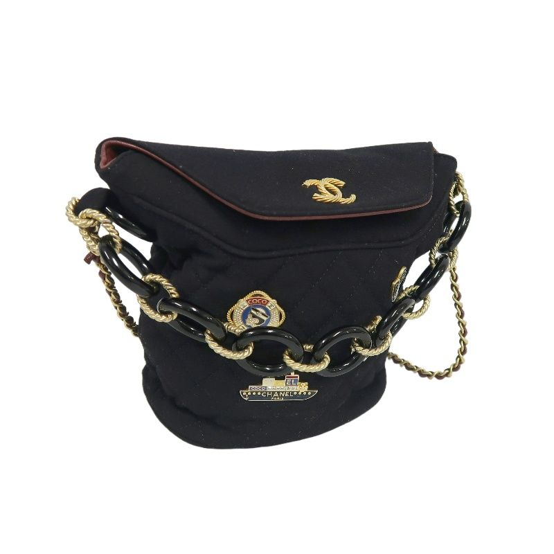 CHANEL Paris-Hamburg Handbag, Cotton, Black with Gold-Tone Hardware, Guarantee Card Included